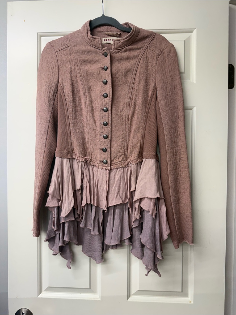 Free People Victorian Military Jacket Ruffle Mauve